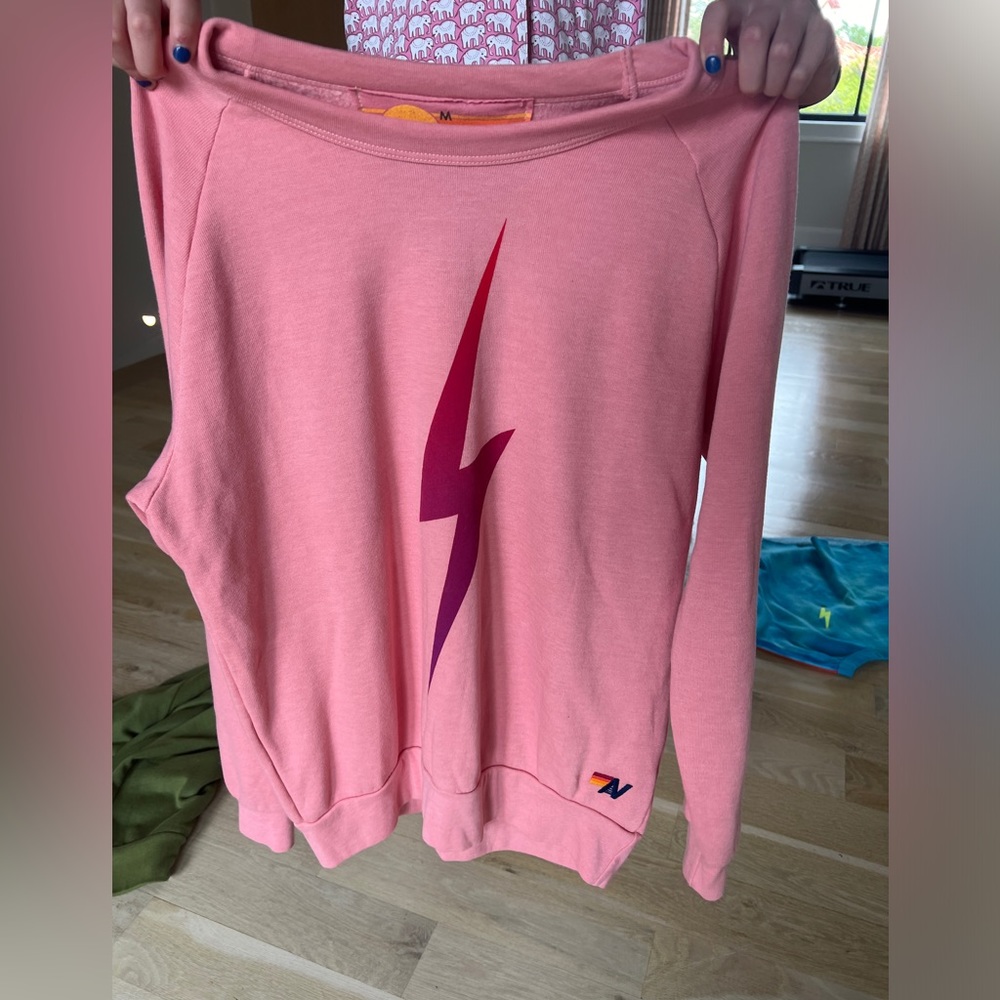Aviator Nation Pink Lightning Bolt Crewneck Sweatshirt